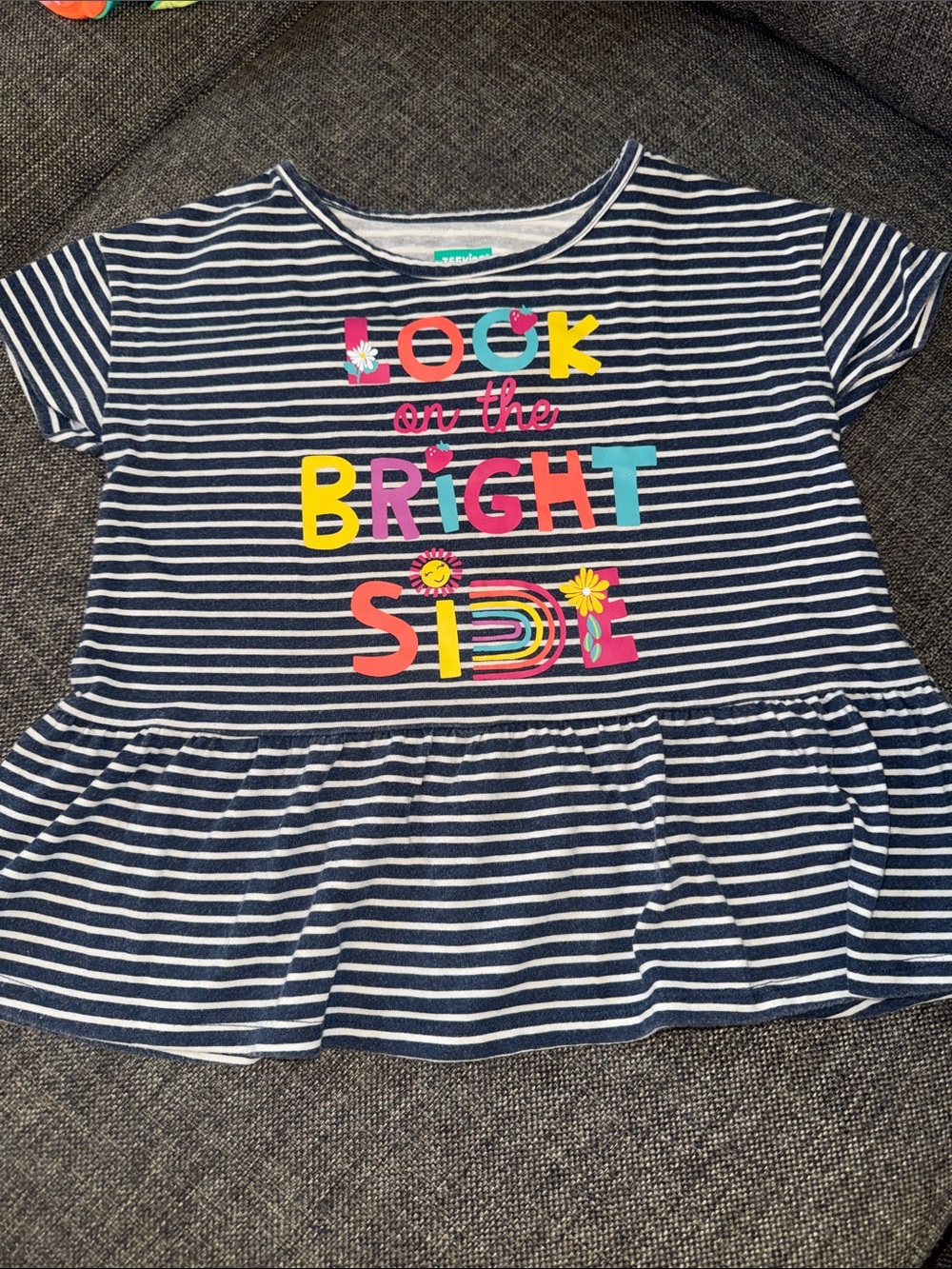 Striped Navy Peplum Tee with Bright Multicolor Graphic - Kids